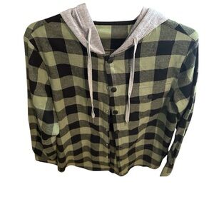 Green and Black Plaid Hoodie Shirt